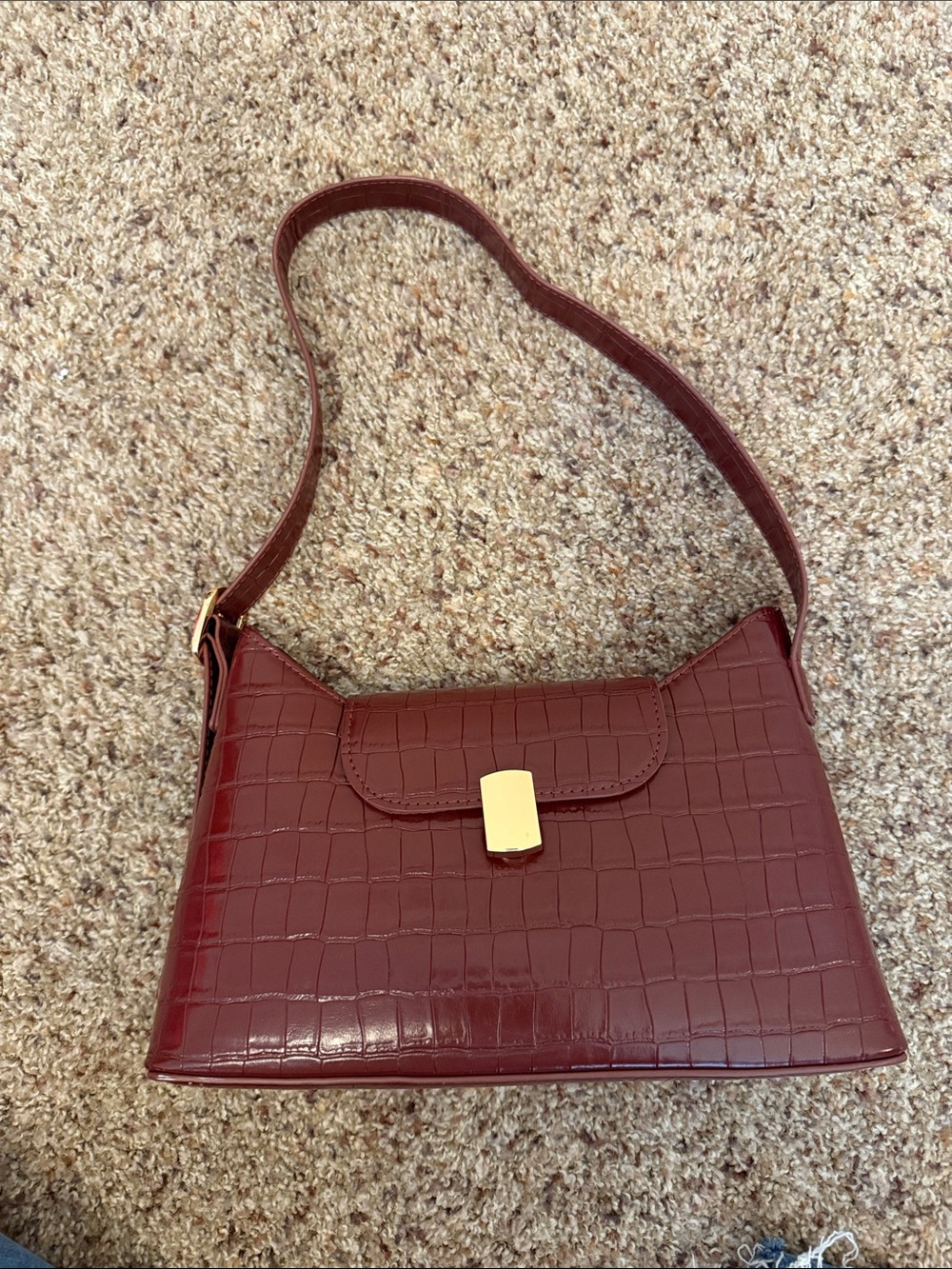 Old Navy Burgundy Croc-Embossed Shoulder Bag with Gold Clasp
